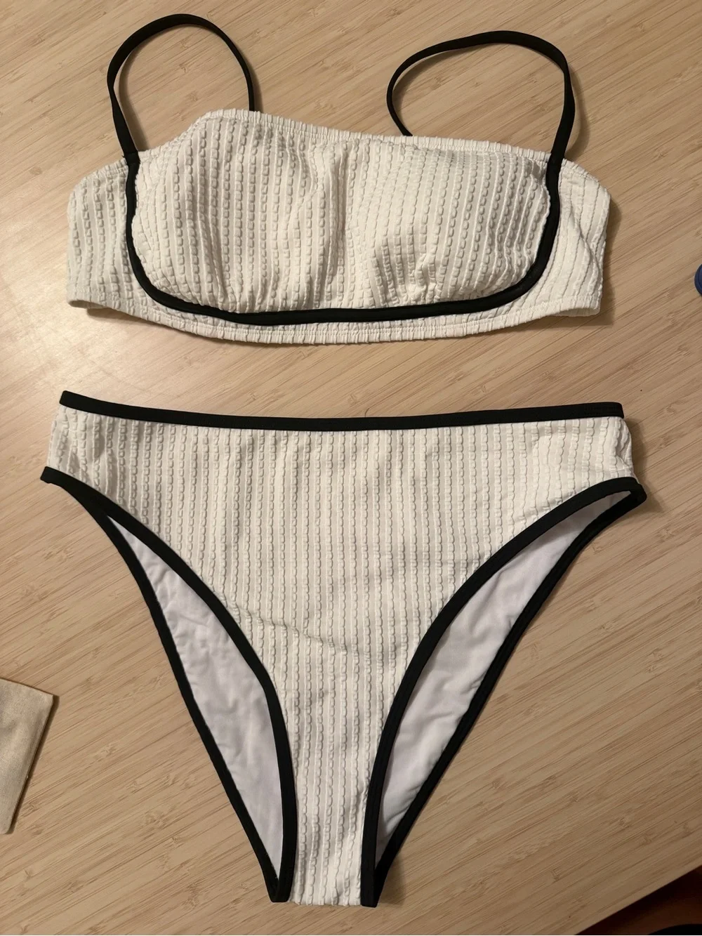 White Textured Bikini with Black Trim